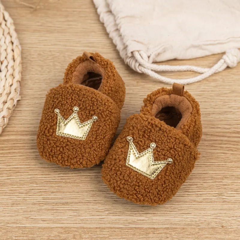 Design vestimentar Crown iarna miel puf nou-născuți cutefeet copii fete băieți copii Toddler pantofi cald și antiderapant Primii pași_voghion.com