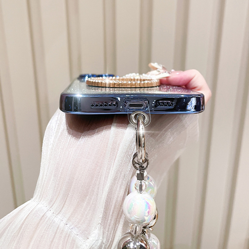 Bow Heart Bracelet Mirror Case For iPhone 15 13 11 12 Pro Max 14 Plus Glitter Flash Gradient Plating Cover_voghion.com