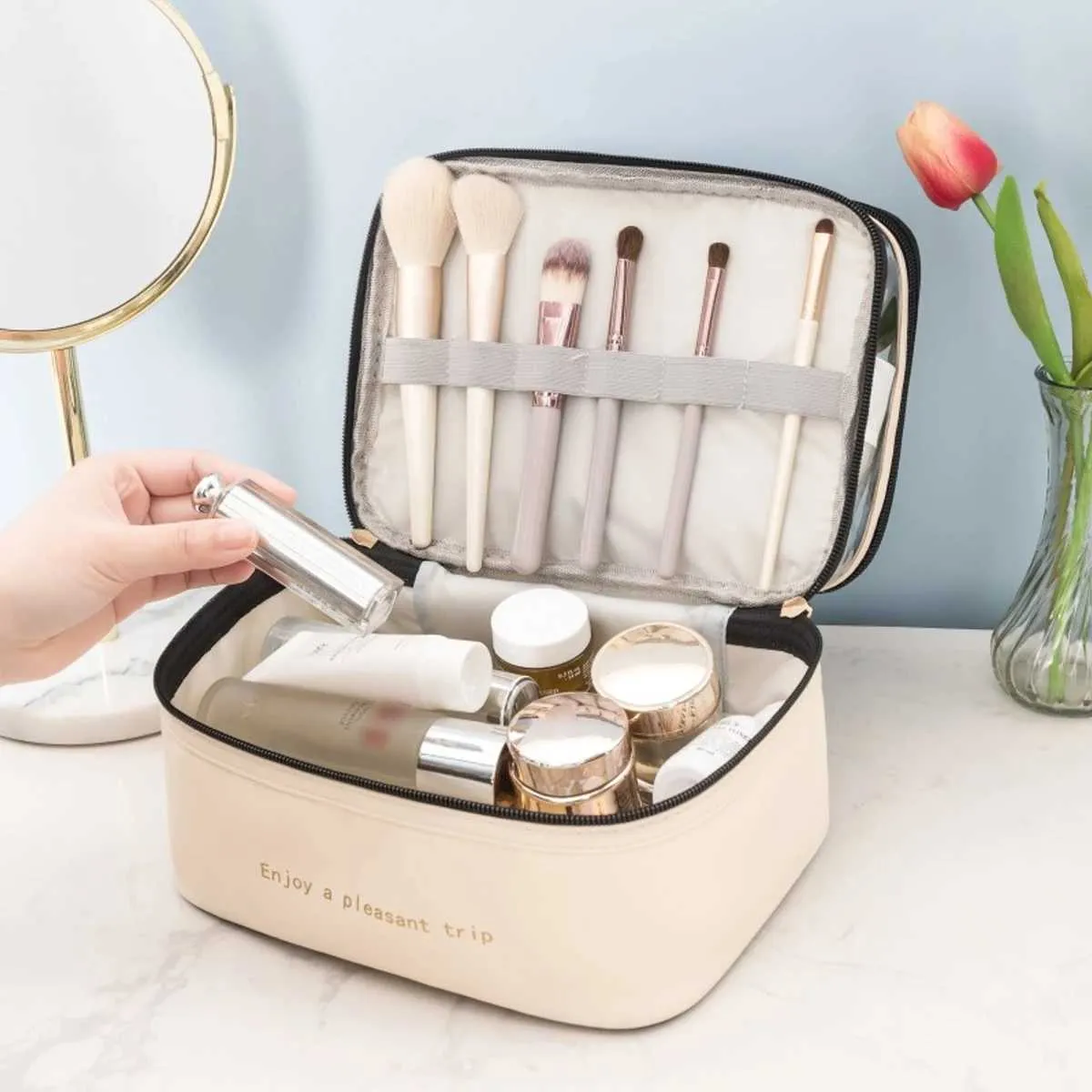 Double layer PU makeup large capacity portable storage waterproof travel toilet bag Y241023_voghion.com