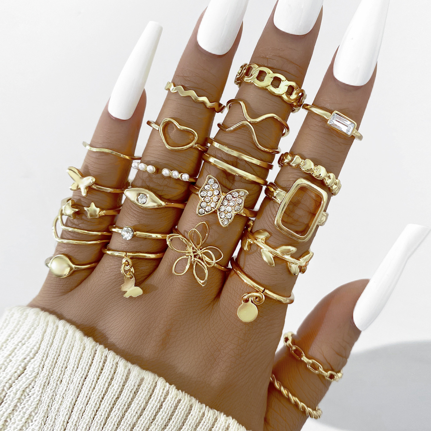 Anillo de aleación nuevo con diseño geométrico de metal y personalidad creativa, juego de 23 piezas