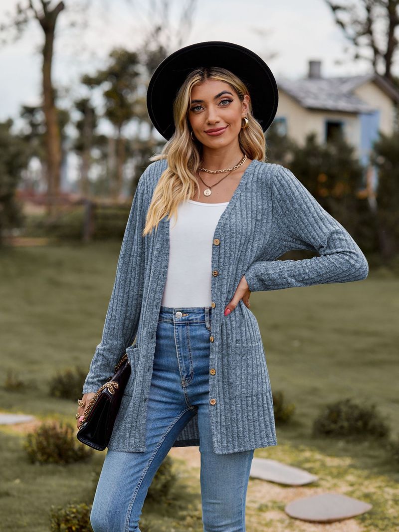 Neue kleidung gebürstet pit streifen einfarbig langarm frauen strickjacke jacke_voghion.com
