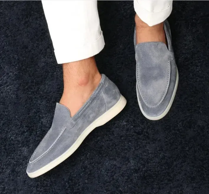 Mocasines de yate de gamuza esmerilada, zapatos planos para conducir, sin cordones, para caminar durante las 4 estaciones, con punta redonda, informales, para hombre, talla grande_voghion.com