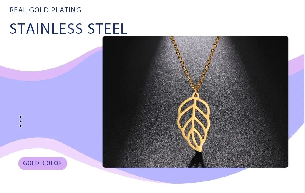 Leaf Pendant Necklace Stainless Steel Simple Natural Jewelry_voghion.com