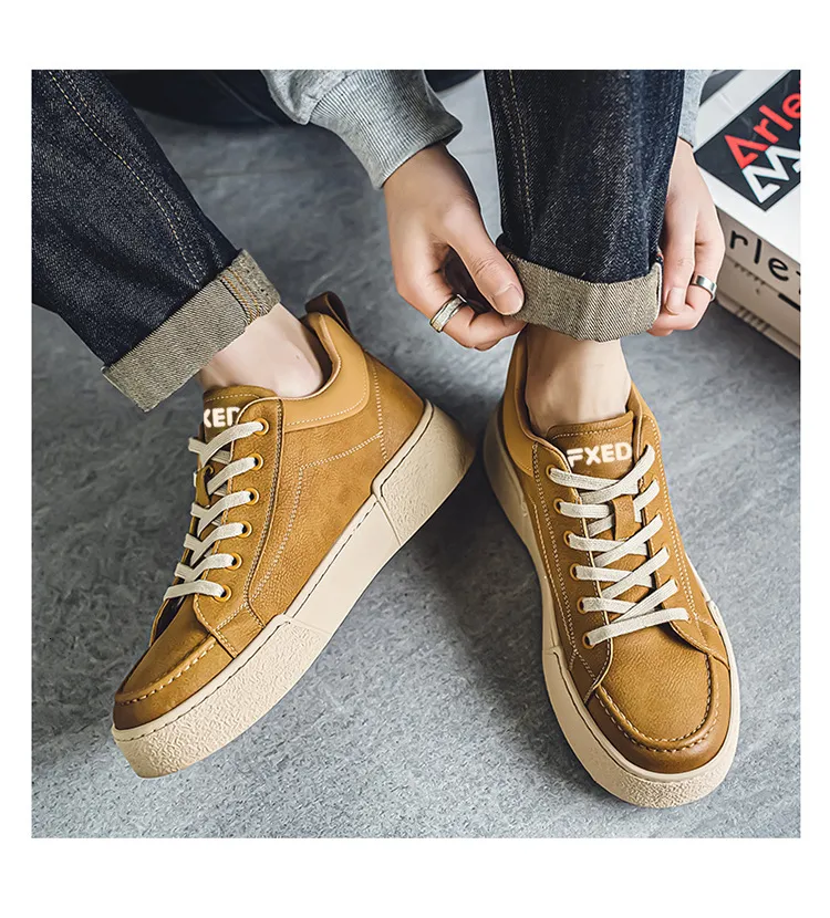 Baskets en cuir pour homme semelle épaisse style coréen_voghion.com