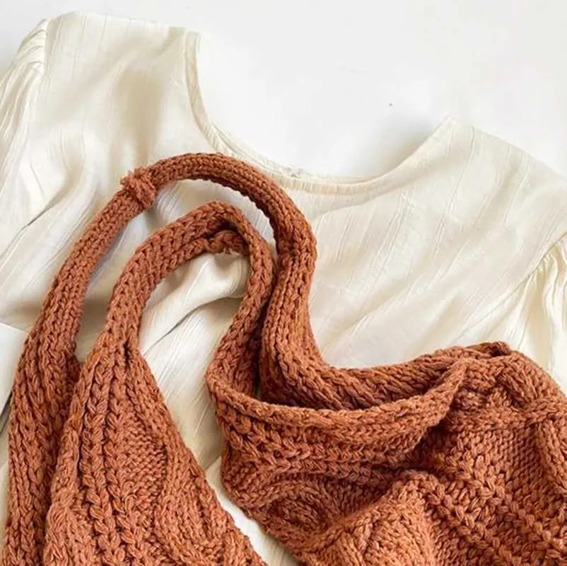 New Vintage Wool Knitted Hand Woven Shoulder Bag For Women Casual Shopping Handbag Large Capacity Female hetC241105_voghion.com