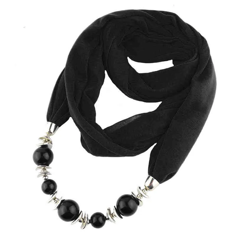 Sciarpa da donna, sciarpa con scialle, collana con ciondolo con perline, sciarpa etnica in chiffon tinta unita, con nappa_voghion.com