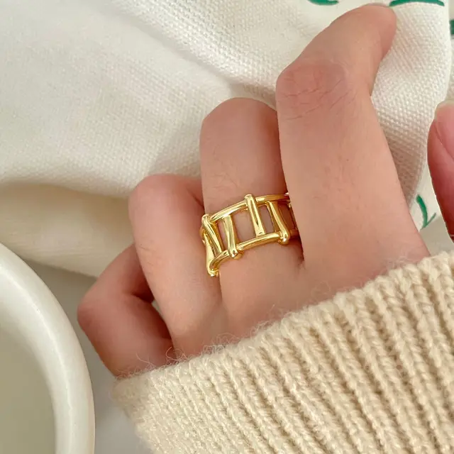 Modischer Sier-Farbring für Frauen, modisch, kreativ, unregelmäßig, Metall, geometrisch, offene Ringe, Party, Temperament, Vintage-Schmuck, Mädchen_voghion.com