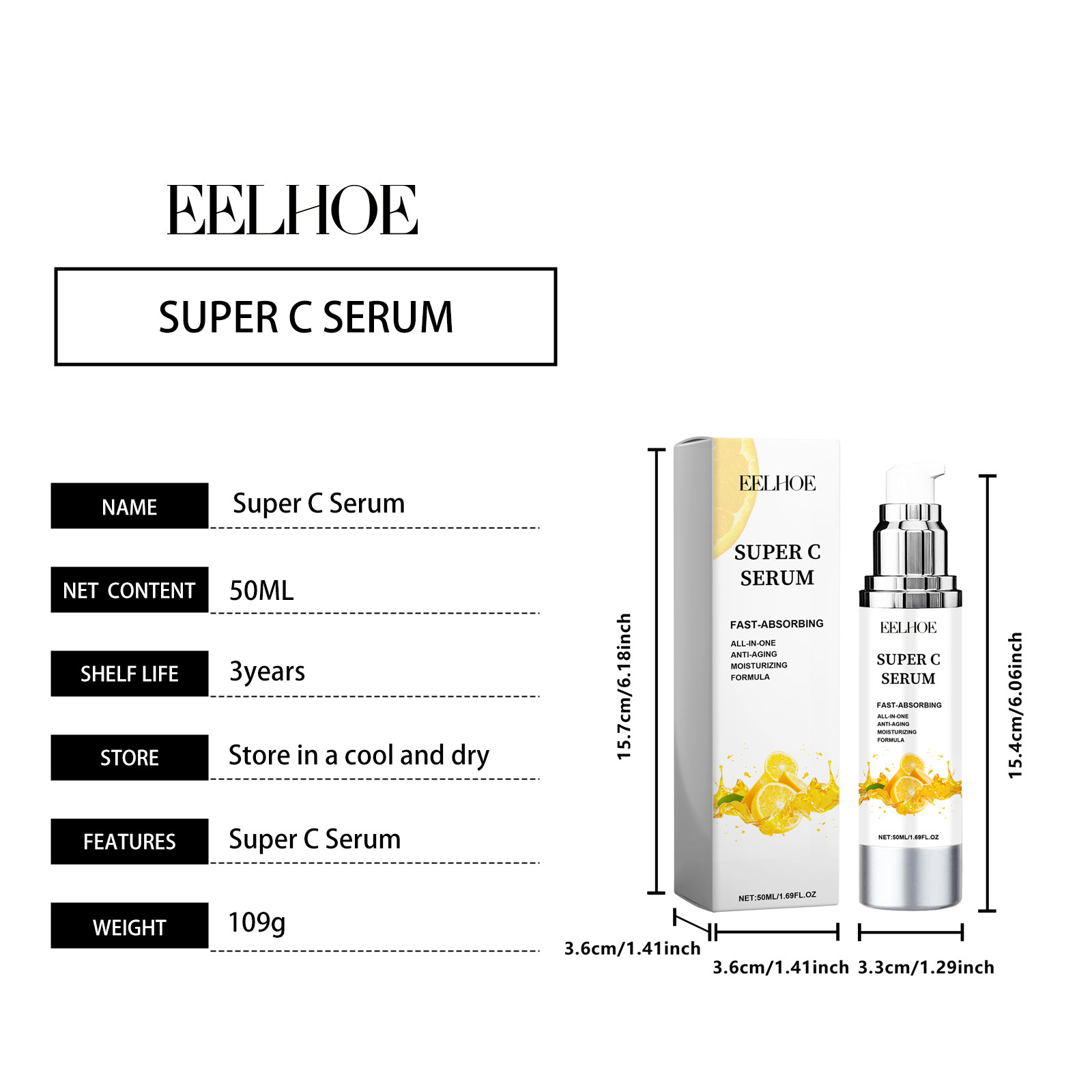 EELHOE Super C Serum, Refresh The White Skin Hydrating Moisture Soft Delicate Skin Essence_voghion.com