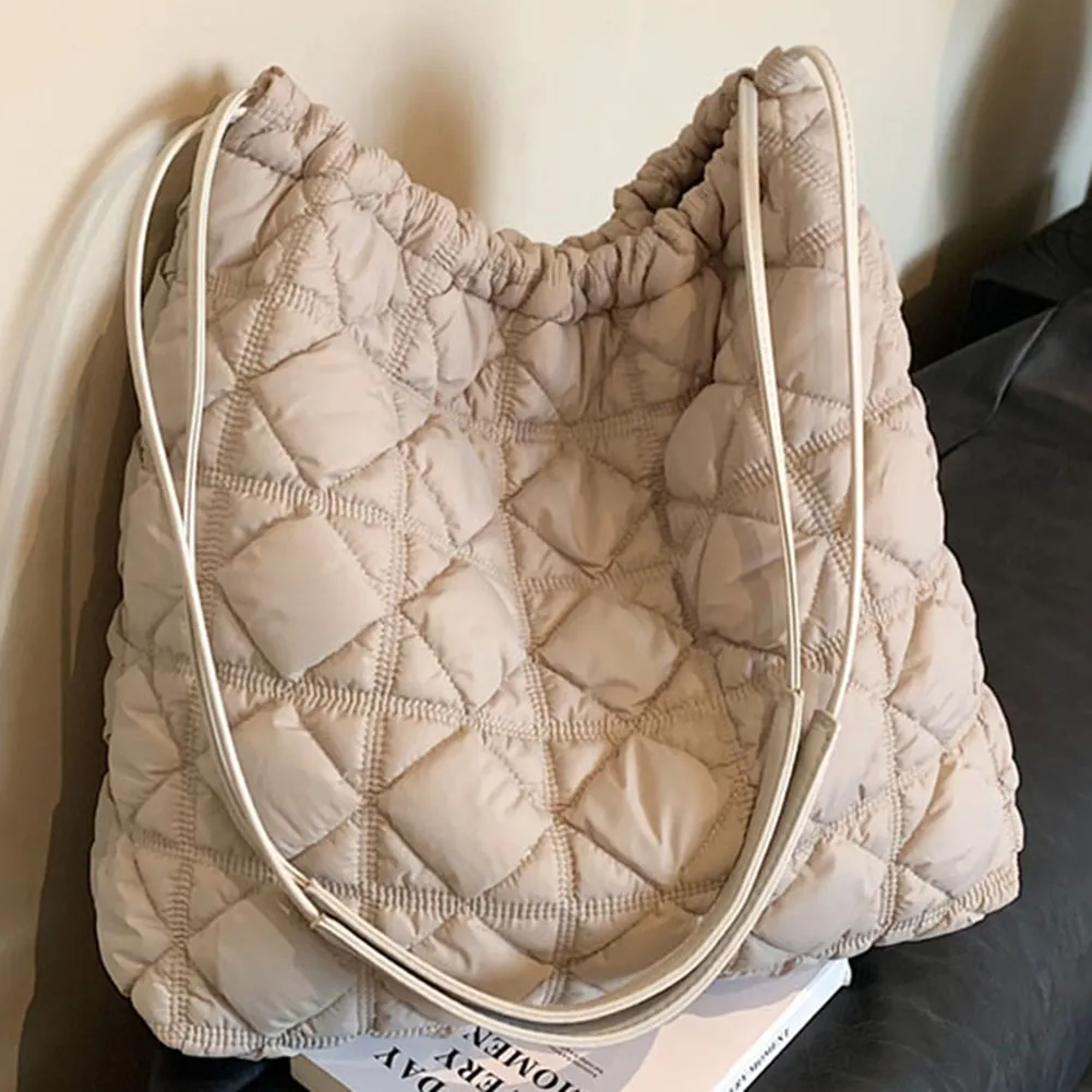 Damen Dia Gesteppter Eimer Große Kapazität Plissee Wolke Kordelzug Unten Hobo Gepolsterte Schulter Herbst Winter Tasche_voghion.com