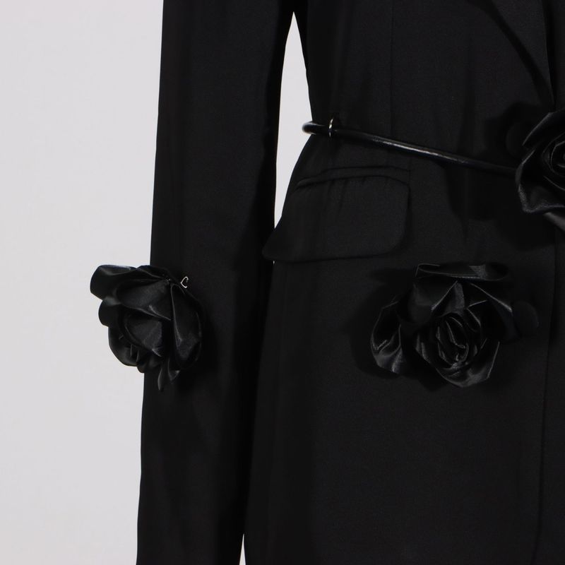 Women's Clothing temperament black three dimensional wer lace ing design long sleeved suit jacket_voghion.com