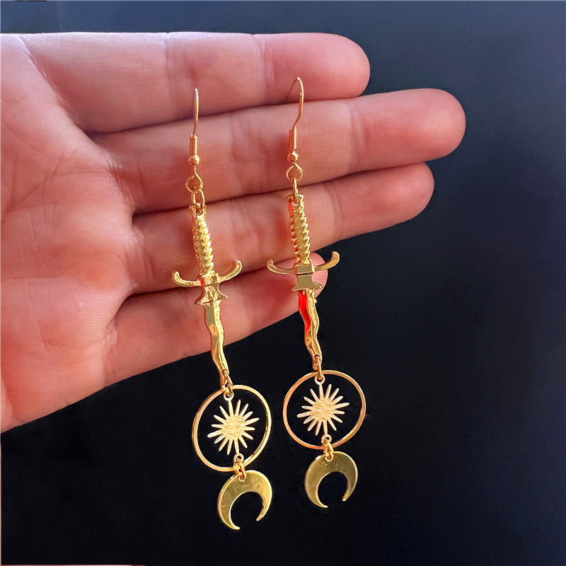 Earrings New Bohemian Sun Moon Dagger Sword Fancy Earrings_voghion.com