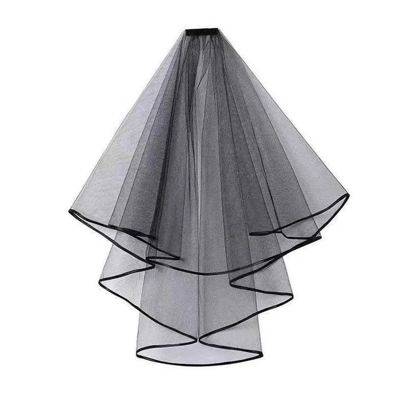 Jewelry Halloween Black Bridal Lace With Comb Short Two Layer Elegant Women Wedding Veils Bride Cosplay Hair Accessories_voghion.com