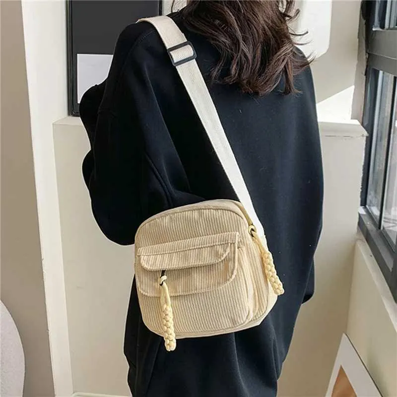 Crossbody Shoulder Bag Corduroy Small Square Casual Commuting_voghion.com