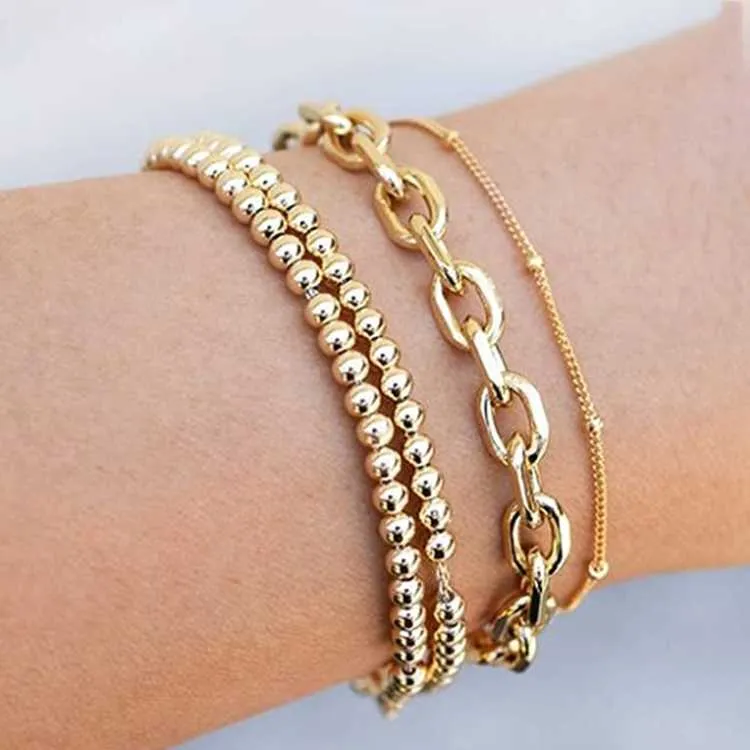 High Quality Hematite For Women Easy Wear 14K Gold Plated Bead Ball Stretchy Elastic Bracelet_voghion.com