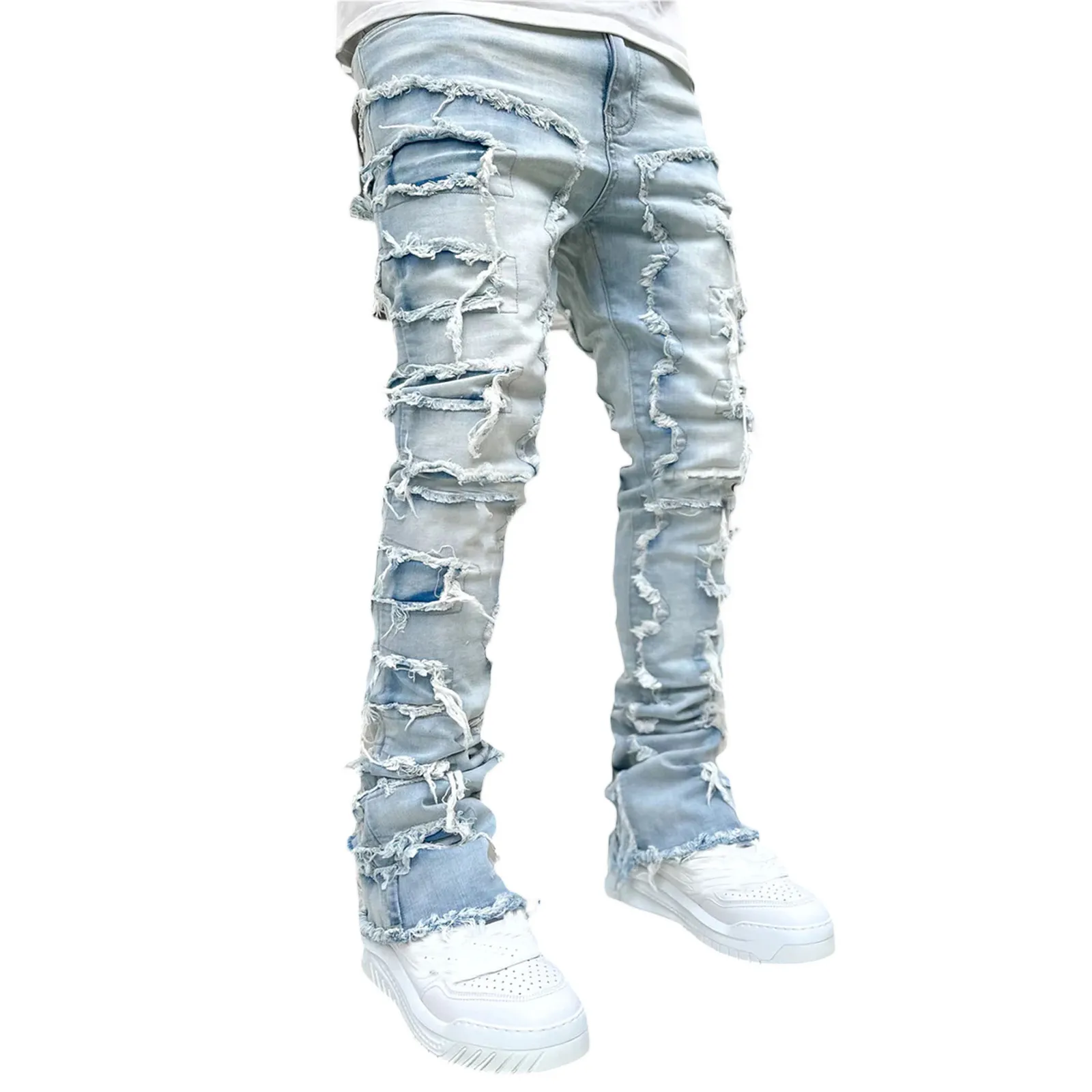 2024 New mens designer jeans Loose pants high waist Ripped High Street Retro Paint Spot Patch Hole Denim Streetwear silm_mkmklike.com