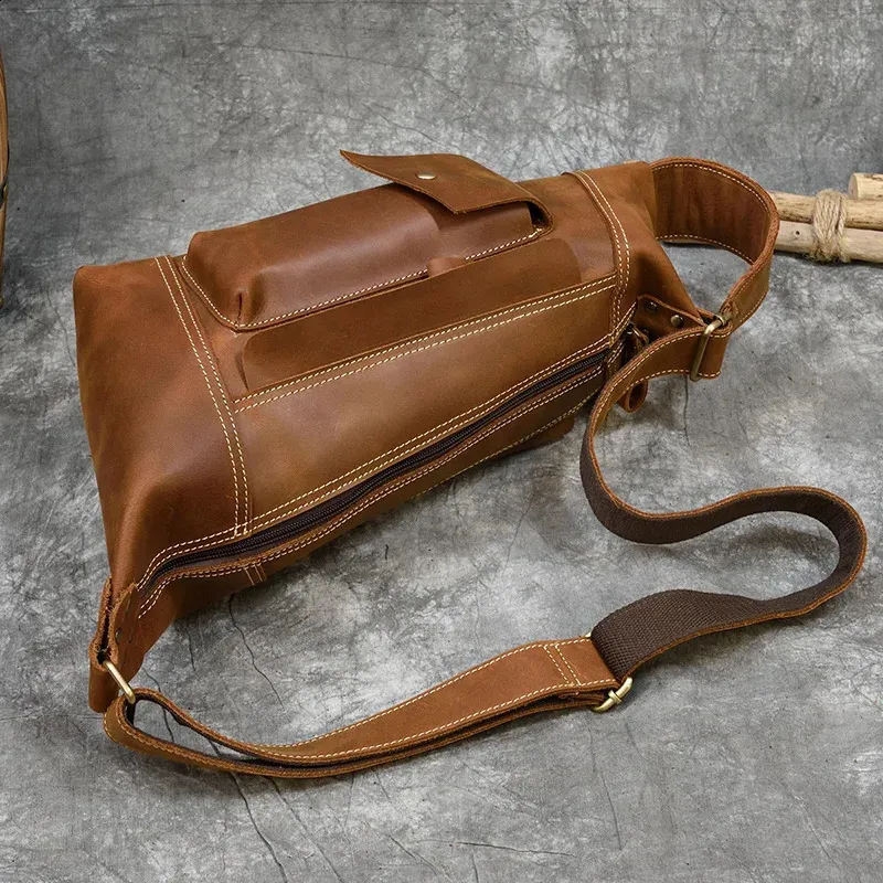 Featured Mens Genuine Backpack Crazy Horse Leather Daypack Travel Male Laptop Unique Bagpack Man Chest Bag 240902_voghion.com