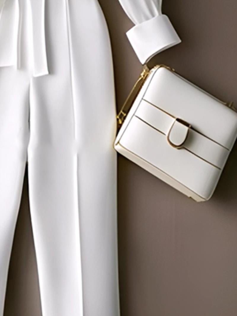Women's clothing new capable temperament goddess style professional white shirt and pants two piece suit_voghion.com