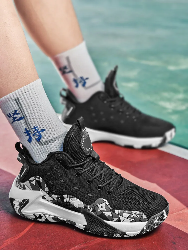 quality Hot Selg New Four Seasons Basketball Sports Breathable Elastic Blue Ball Shoes Men's High Top_voghion.com