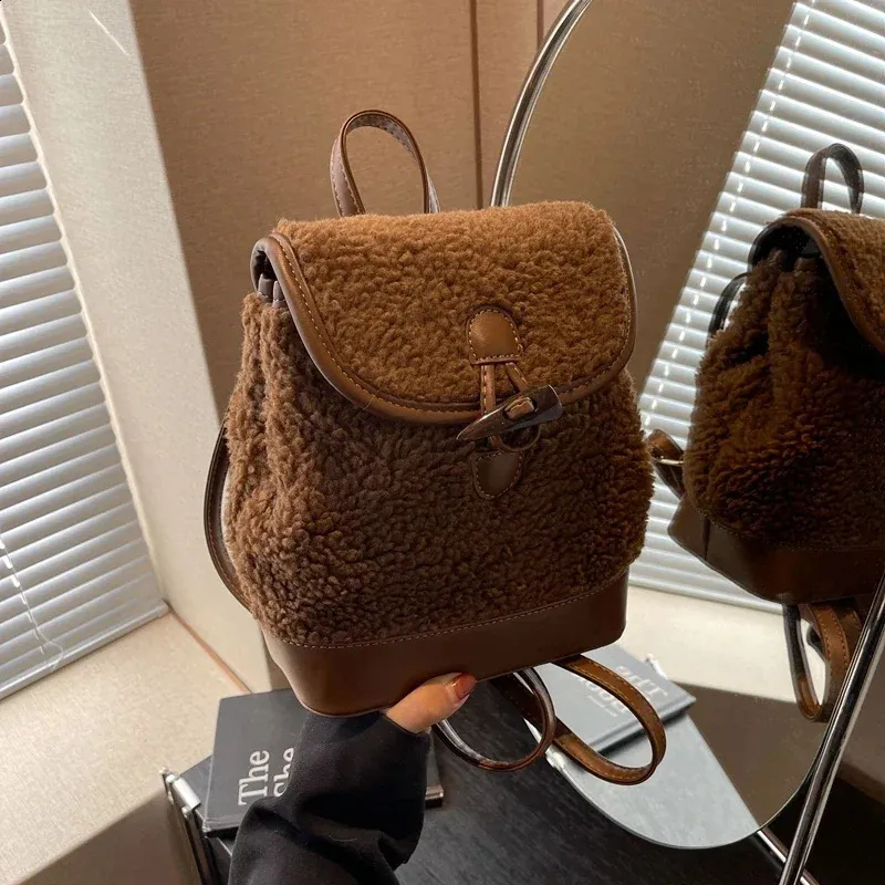 Winter Warm Lamb Wool Women Backpack Fashion er Plush Handbag Anti Theft Backbag Lady Casual Shoulder Crossbody Bag_voghion.com