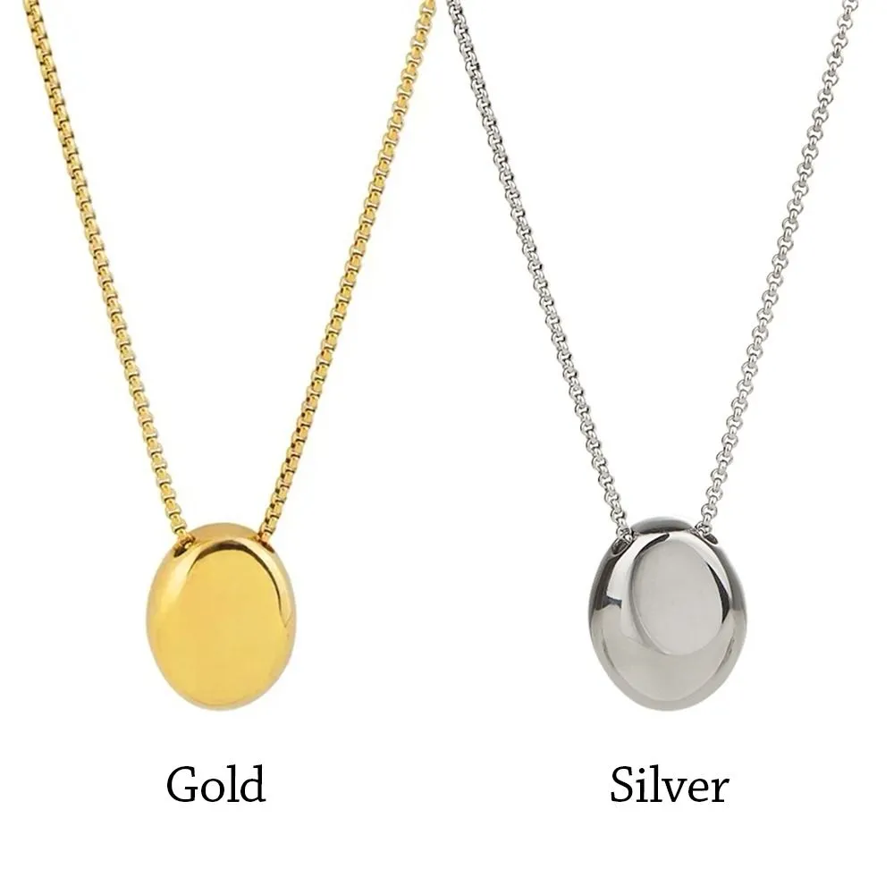 Ovaler Anhänger Mit Gebürsteter Metallkette Für Damen_voghion.com