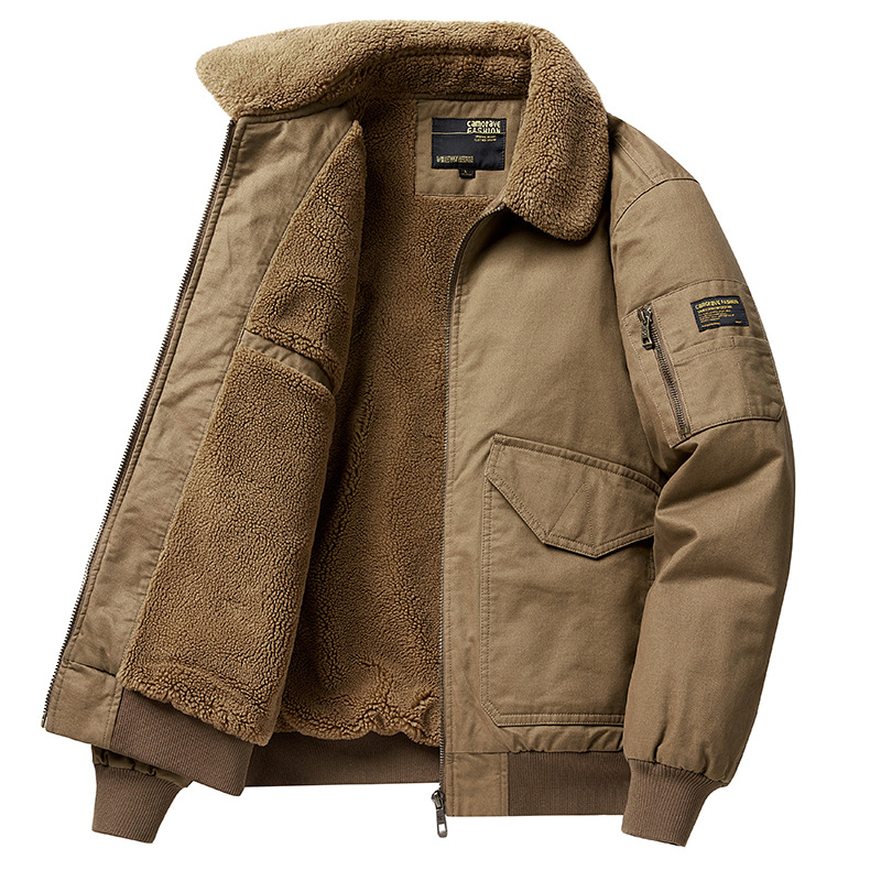 Vêtements pour hommes Veste bombardier en laine et coton pour hommes hiver plus velours épais coton chaud manteau de travail décontracté