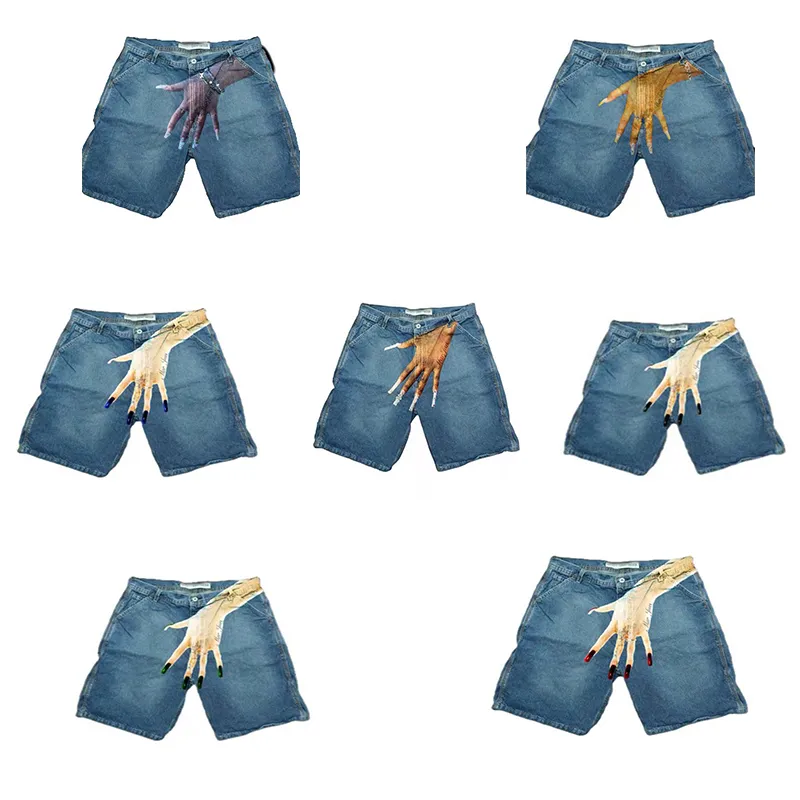 Bărbați Y2K blugi Streetwear hip hop dreaptă lejeră pantaloni scurți denim imprimați la modă model High Street casual cargo boy_voghion.com