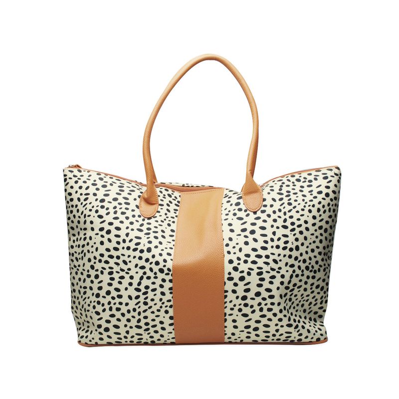 Reisetasche mit großem Fassungsvermögen, beige, schwarze Punkähte, Gepäcktasche, tragbare Umhängetasche für_voghion.com