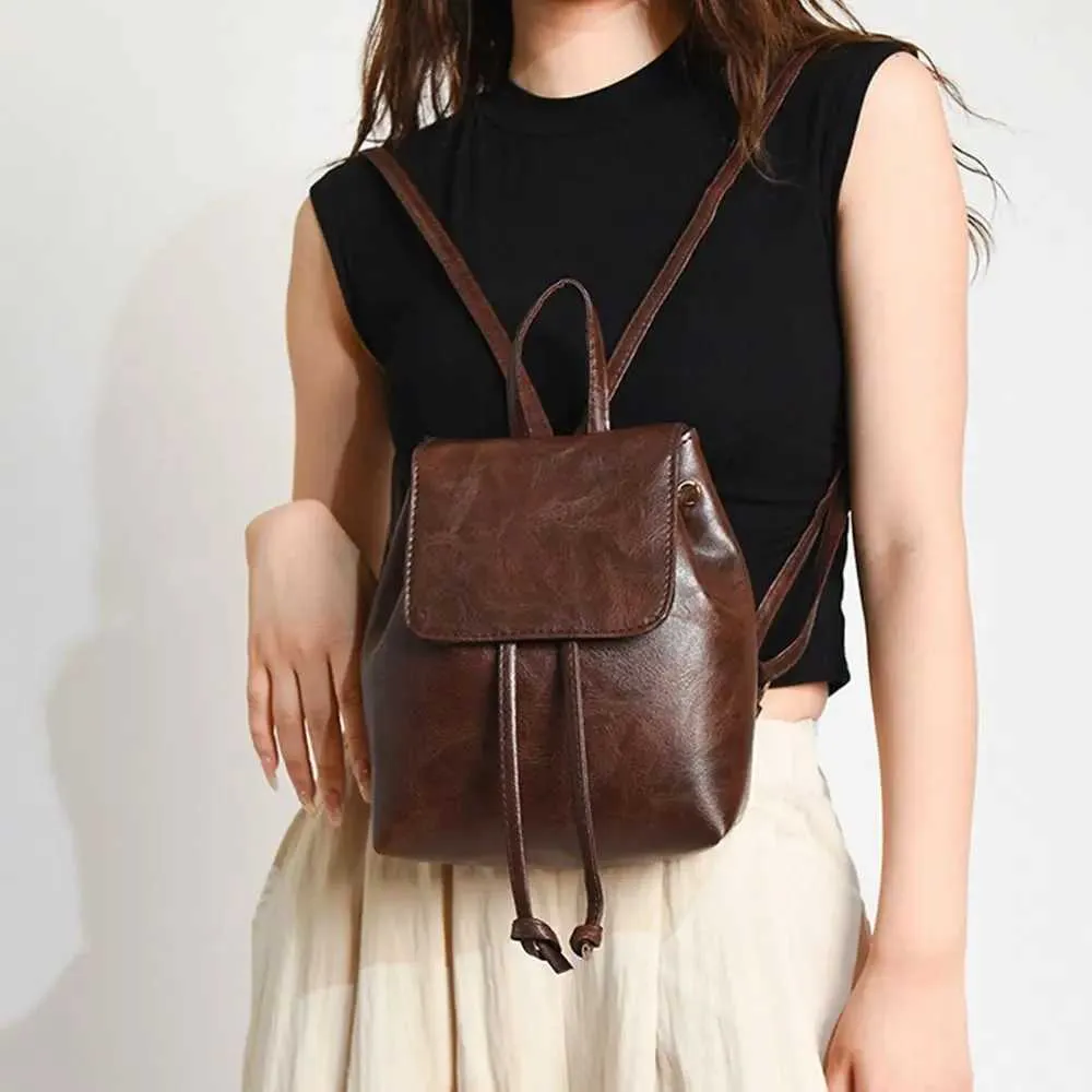 PU mini rjav retro nahrbtnik majhna torba torbica enobarvna otroška torba za čez ramo C241217_voghion.com
