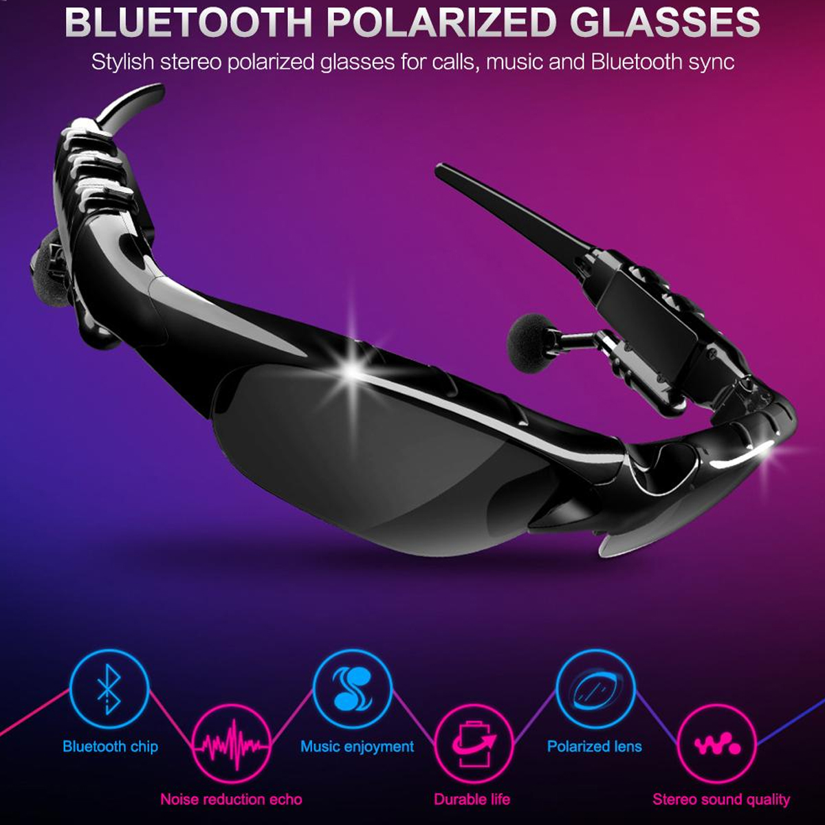 Wireless Bluetooth 5.0 Sunglasses Headset Polarized Smart Glasses Call Earphones_voghion.com