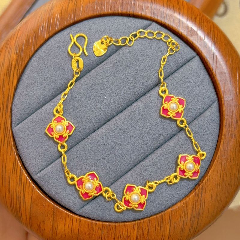 Braccialetto smaltato tutto-fiammifero fresco e dolce alla moda, colore oro, anno vecchio, felice, miele, perla, cinque wer_voghion.com