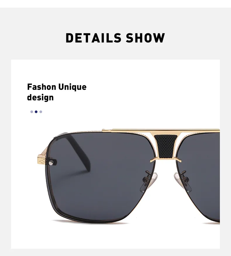 Lunettes de soleil carrées à carreaux pour hommes et femmes, design rétro, décoratives, tendance, grandes lunettes en métal_voghion.com