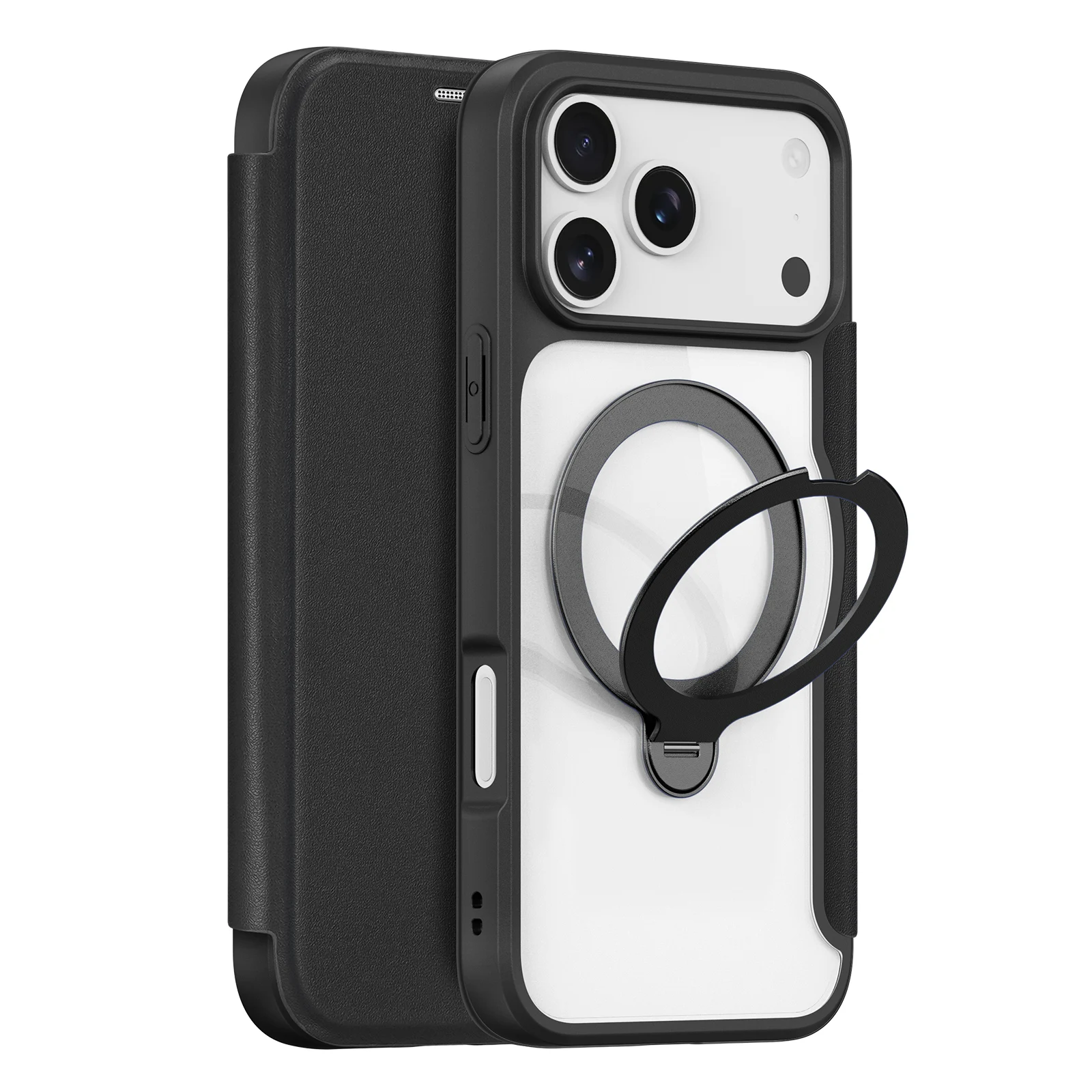 Coque pour iPhone 17 Air Pro Max Magsafe avec chargement sans fil et support magnétique rotatif en métal et cuir_voghion.com