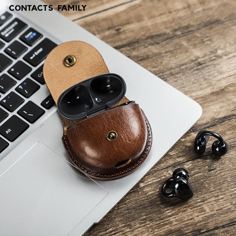 Étui Bluetooth en cuir de vache Freeclip pour Huawei, étui pour écouteurs à crochet à rabat en cuir crème d'arbre_voghion.com