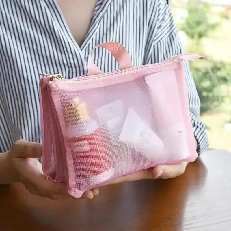 Stor kapacitet Kosmetisk hudvårdsprodukt Läppstift Necessär Makeup Organizer Case Mesh 3 lager Resetvättförvaring_voghion.com