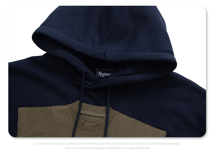 Felpa con cappuccio casual da uomo con cuciture retrò e velluto, per coppia_voghion.com