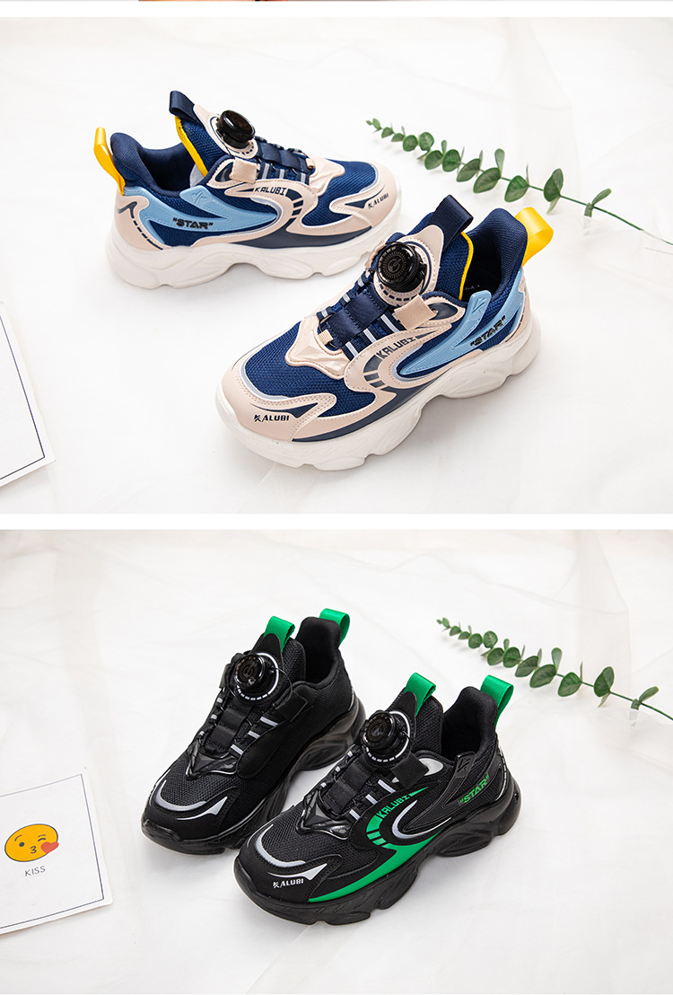Neue Kindersportschuhe mit Drehknopf für Frühling und Herbst, weiche Sohle, Mesh-Oberfläche, Teenager, Jungen und Mädchen_voghion.com