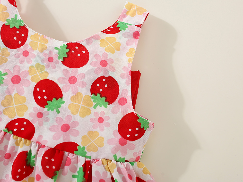 Robe d'été pour bébé avec nœud et fraise, jolie robe pour enfants, vêtements de plage pour enfants avec chapeau_voghion.com
