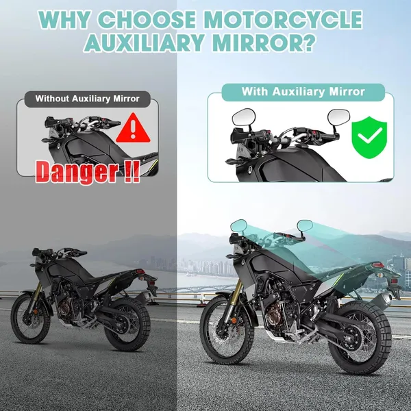 Specchietto retrovisore per manubrio moto, 7/8", nero, design elegante, verificato CNC._voghion.com
