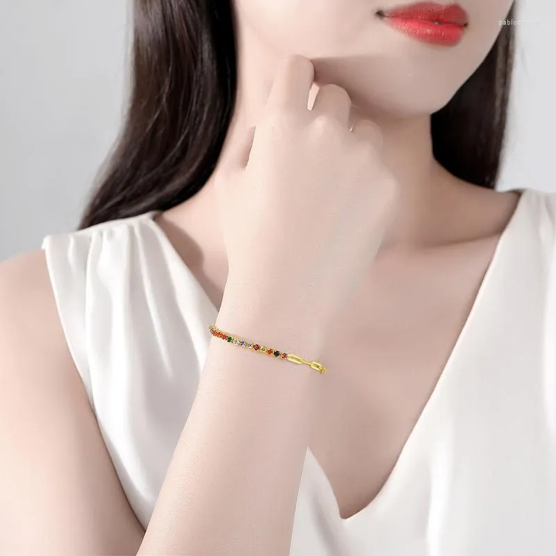 Link Armbanden Tennis Armband Voor Vrouwen Veelkleurige Regenboog CZ Kleurrijke Kubieke Zirkoon Paperclip Valentijnsdag Cadeau_voghion.com