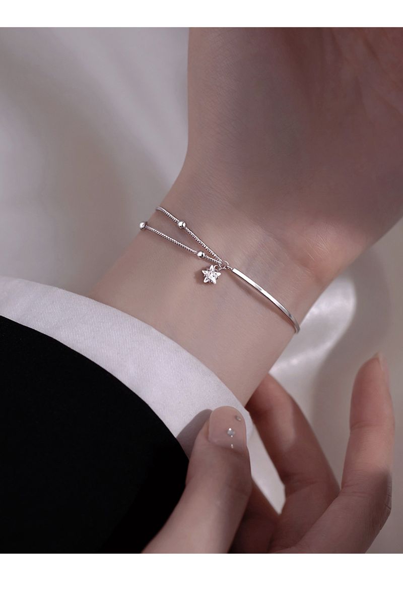 Star Half Bracelet Girl Plated Pure Sier Small And Simple Internet Celebrity Instagram Double Layer Handpiece_voghion.com