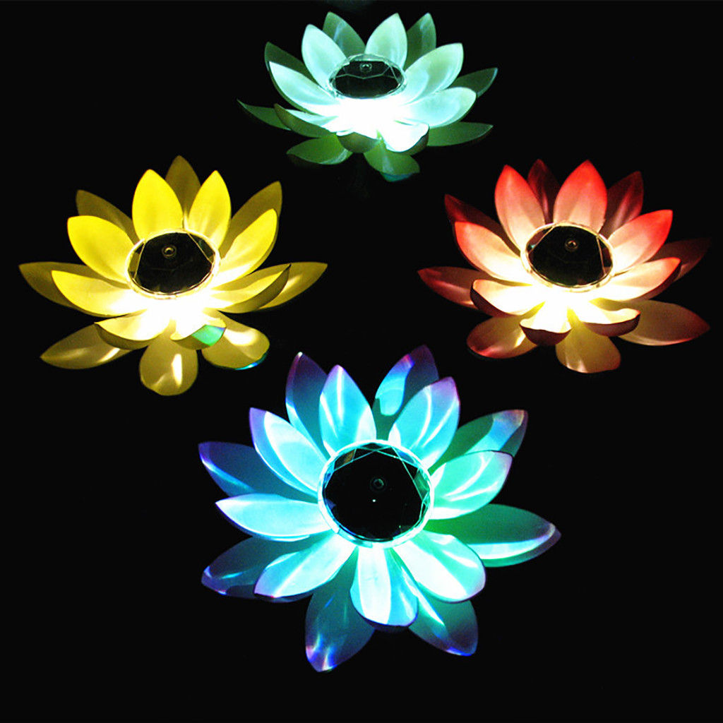 Luce solare esterna a LED alimentata a forma di fiore di loto artificiale, fontana galleggiante, lampada da giardino, piscina, luce notturna solare_voghion.com
