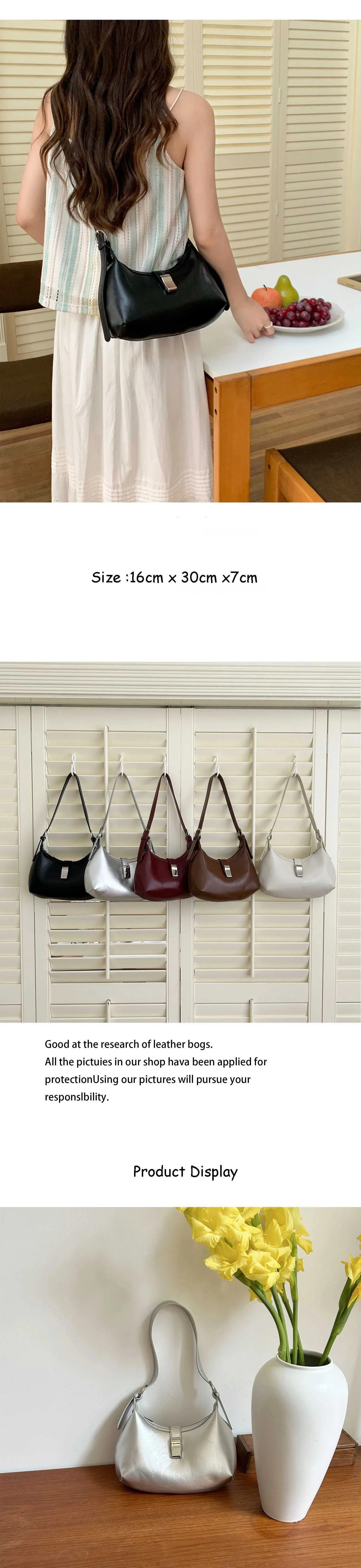 Borsa a mano da donna con design alla moda, in pelle solida, con tracolla, grande capacità, da donna, per pendolari_voghion.com