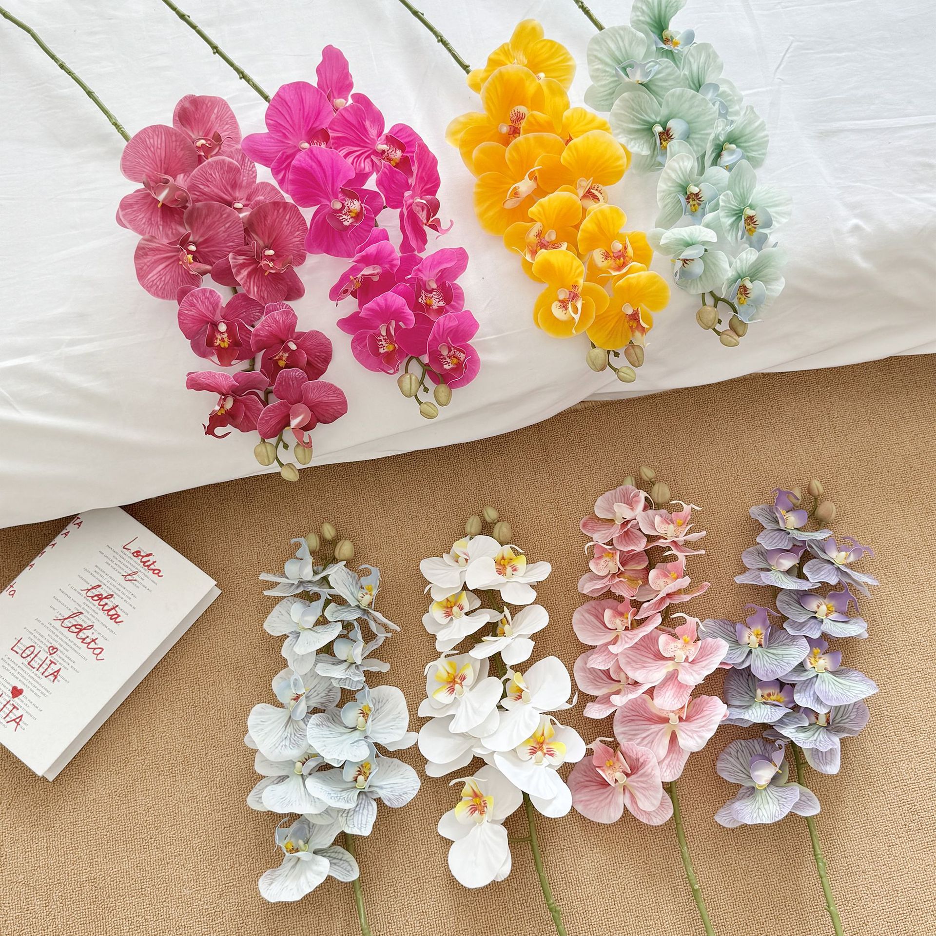 Elegant 9-Piece Phalaenopsis Orchid Silk Flower Arrangement For Living Room, Dining Table Boutique Decor Light Luxury Style Glued Artificial Flower