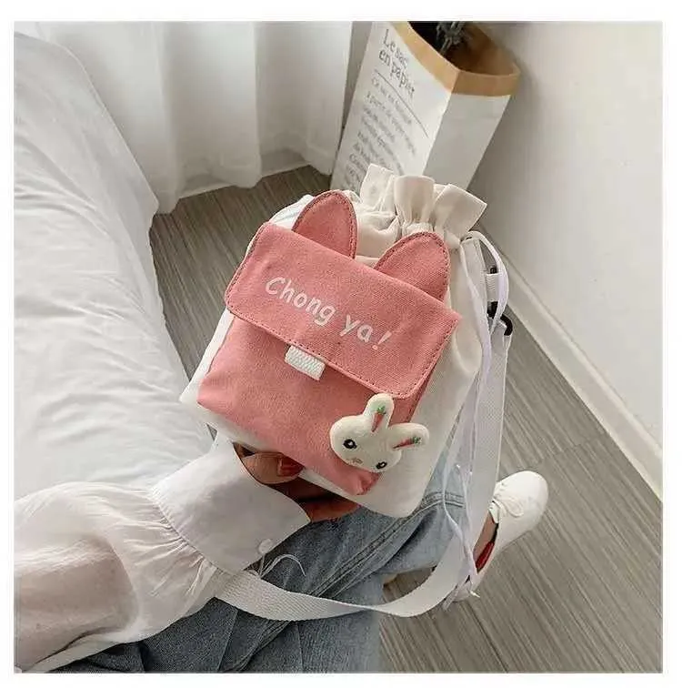 Borsa a tracolla da donna in tela, piccola, coreana, alla moda, per studentesse, in tessuto di cotone, da donna_voghion.com