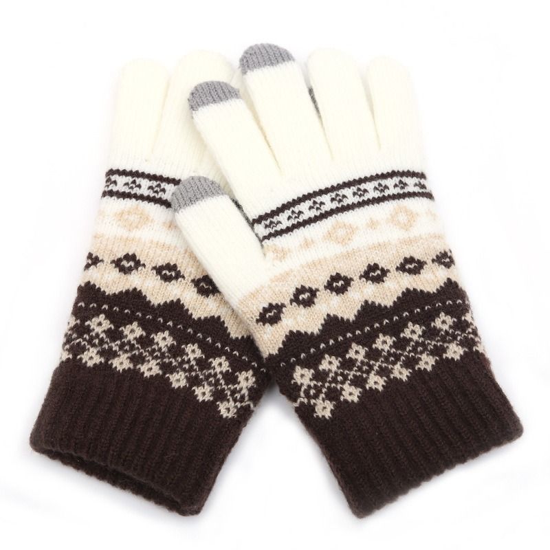 Höst Vinter Vuxen Varm Jacquard stickad Toucreen garn och Veet Anti Cold Finger Handskar_voghion.com