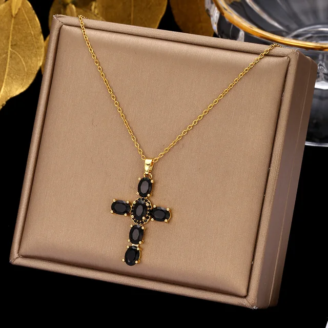 Religious Zircon Rosaries Necklace Jesus Prayer Curcifix Pendant Chain Necklaces Maltese Latin Cross Choker Baptism Gift_voghion.com