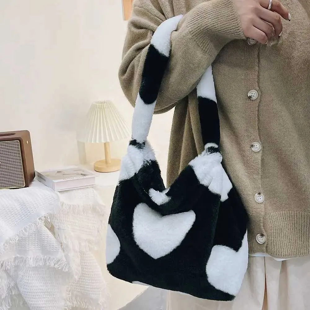 Pluizige schoudertas voor dames herfst winter pluche handtas set_voghion.com