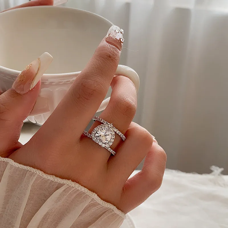 Heart Zirconia Bangle And Ring Set For Women Silver Colour_voghion.com