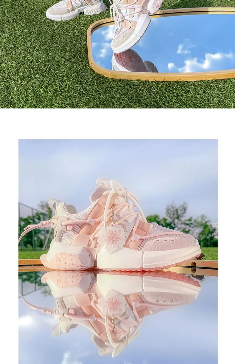 Chaussures décontractées à semelle épaisse pour femmes, modèle Spring Cherry Blossom Pink Dad, 250318_voghion.com