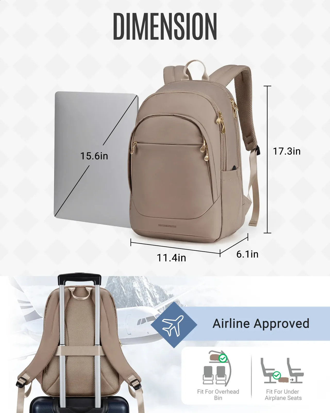 LIGHT FLIGHT Utazás nőknek 15,6 hüvelykes lopásgátló laptop hátizsák USB töltőnyílással, vízálló főiskolai könyvtáska_voghion.com